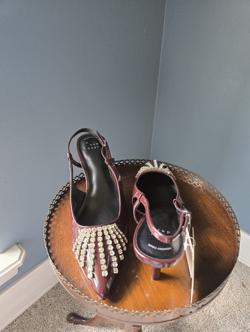 a new day Burgundy Pointed Slingback Heels with Crystal Fringe